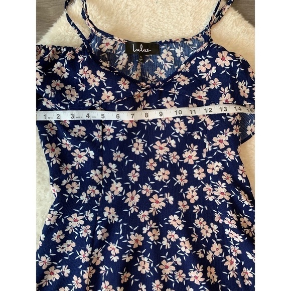 Lulu’s Off the Shoulder Blue & Pink Floral Skater Dress Size Small - Picture 12 of 15